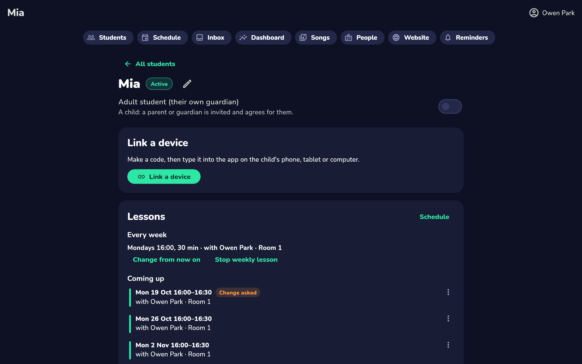 A student’s page