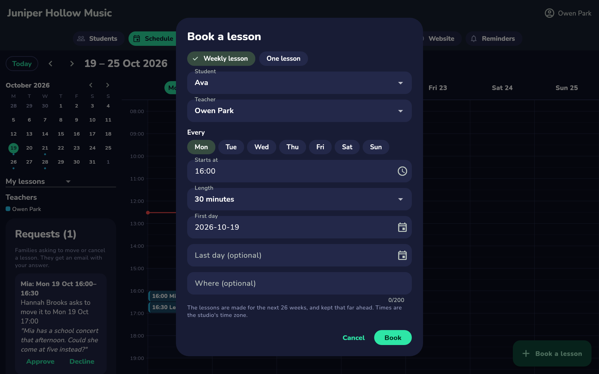 Booking a lesson