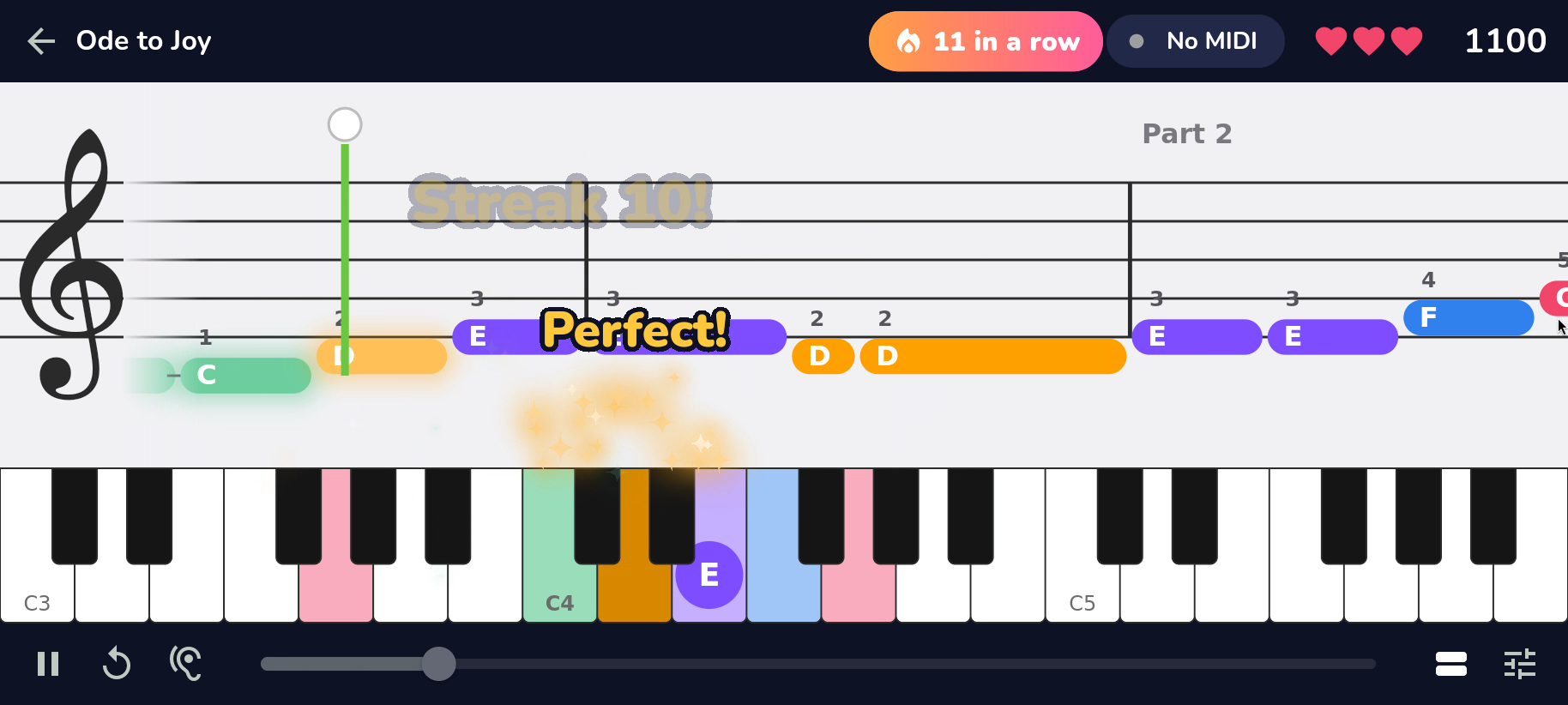 Playing a piece: the staff, the keys and the score