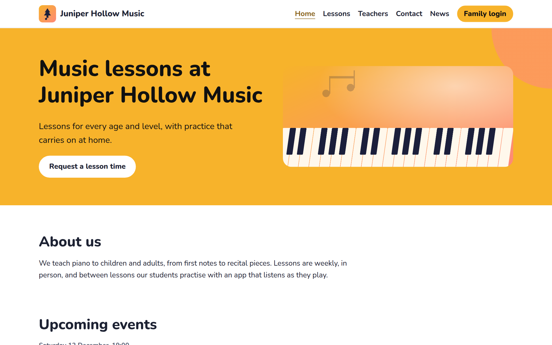 A studio’s own website: the demo studio’s home page